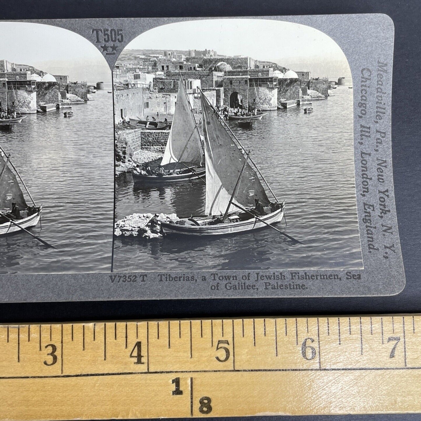 Antique 1909 Jewish Fisherman Tiberias Israel Stereoview Photo Card P999