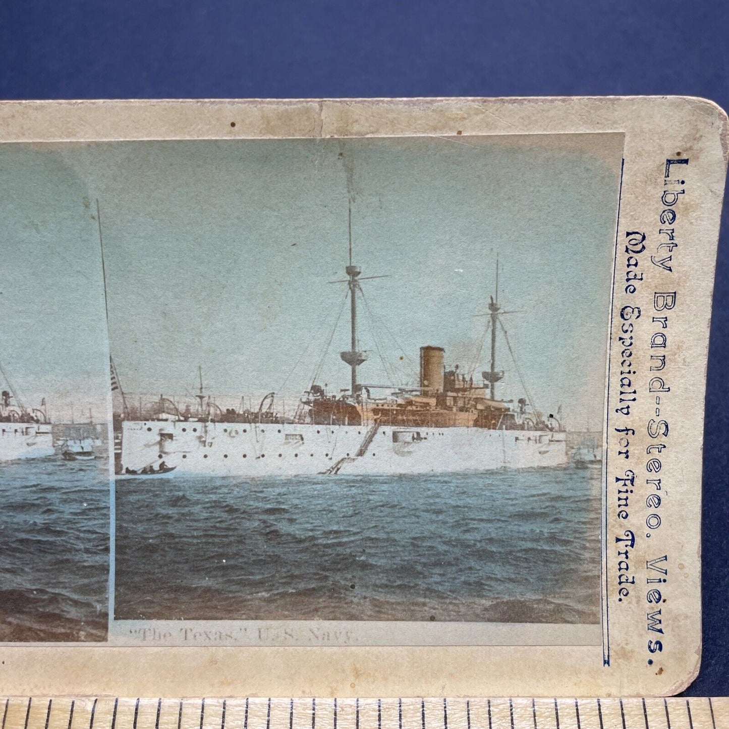 Antique 1890s USS Texas Navy Battleship Stereoview Photo Card P1831