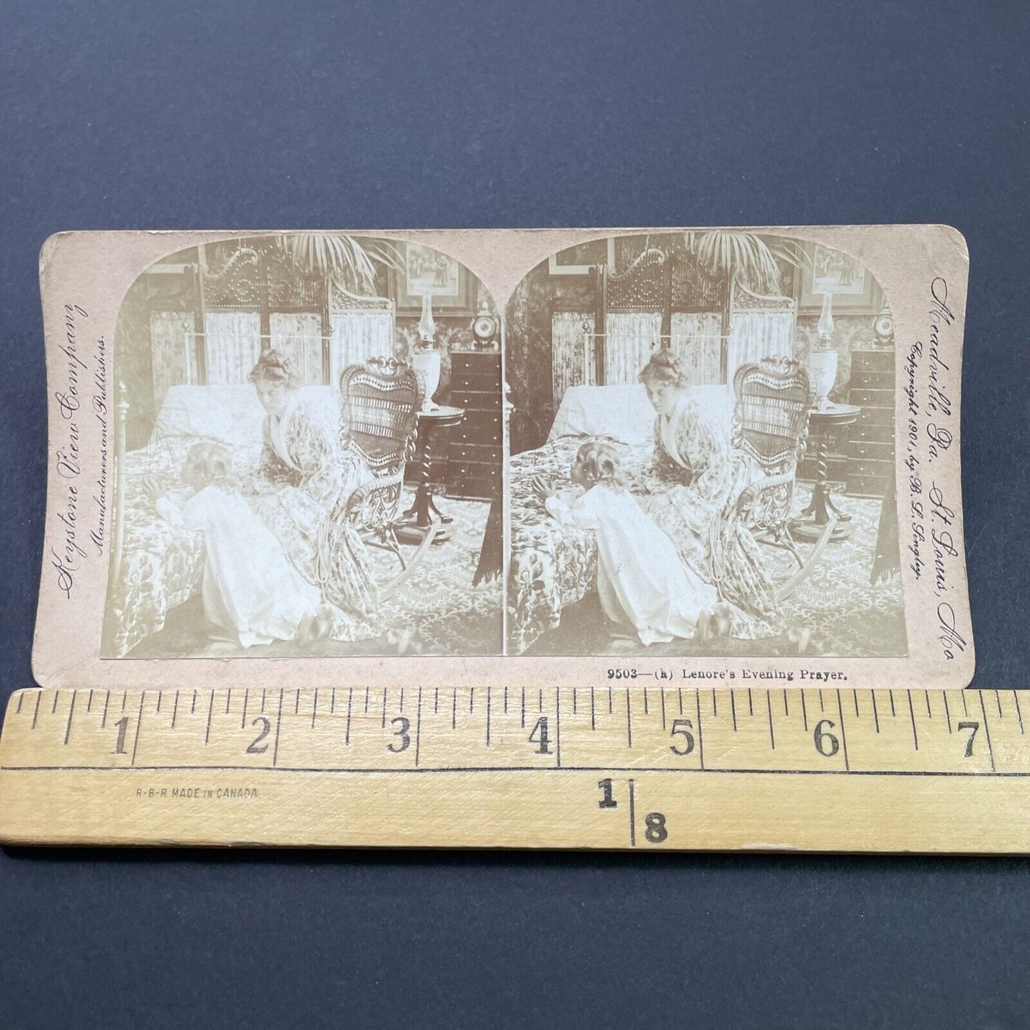 Antique 1901 Child Says Prayers At Bedtime Stereoview Photo Card P2677