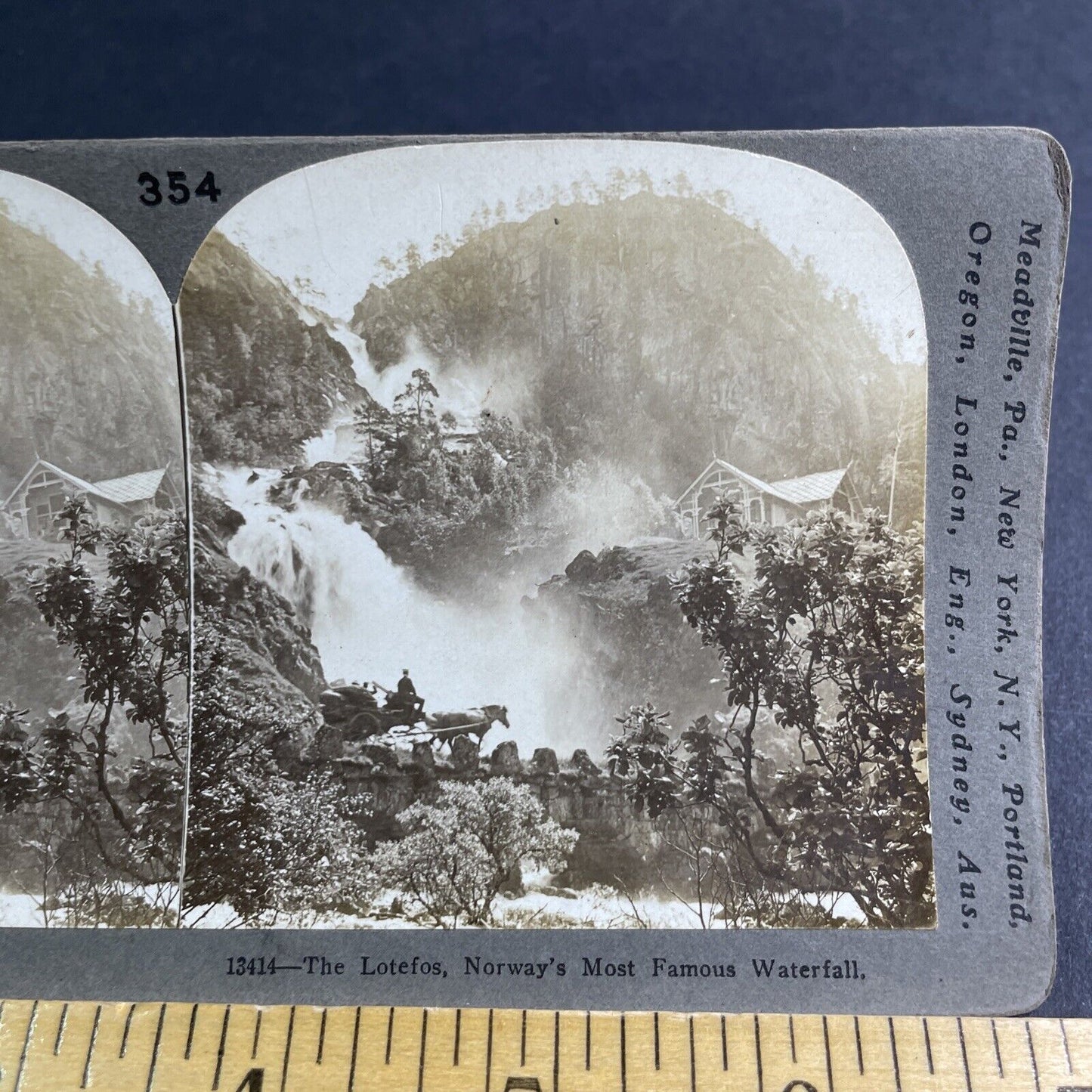 Antique 1903 Latefossen Waterfall Norway Stereoview Photo Card P2145