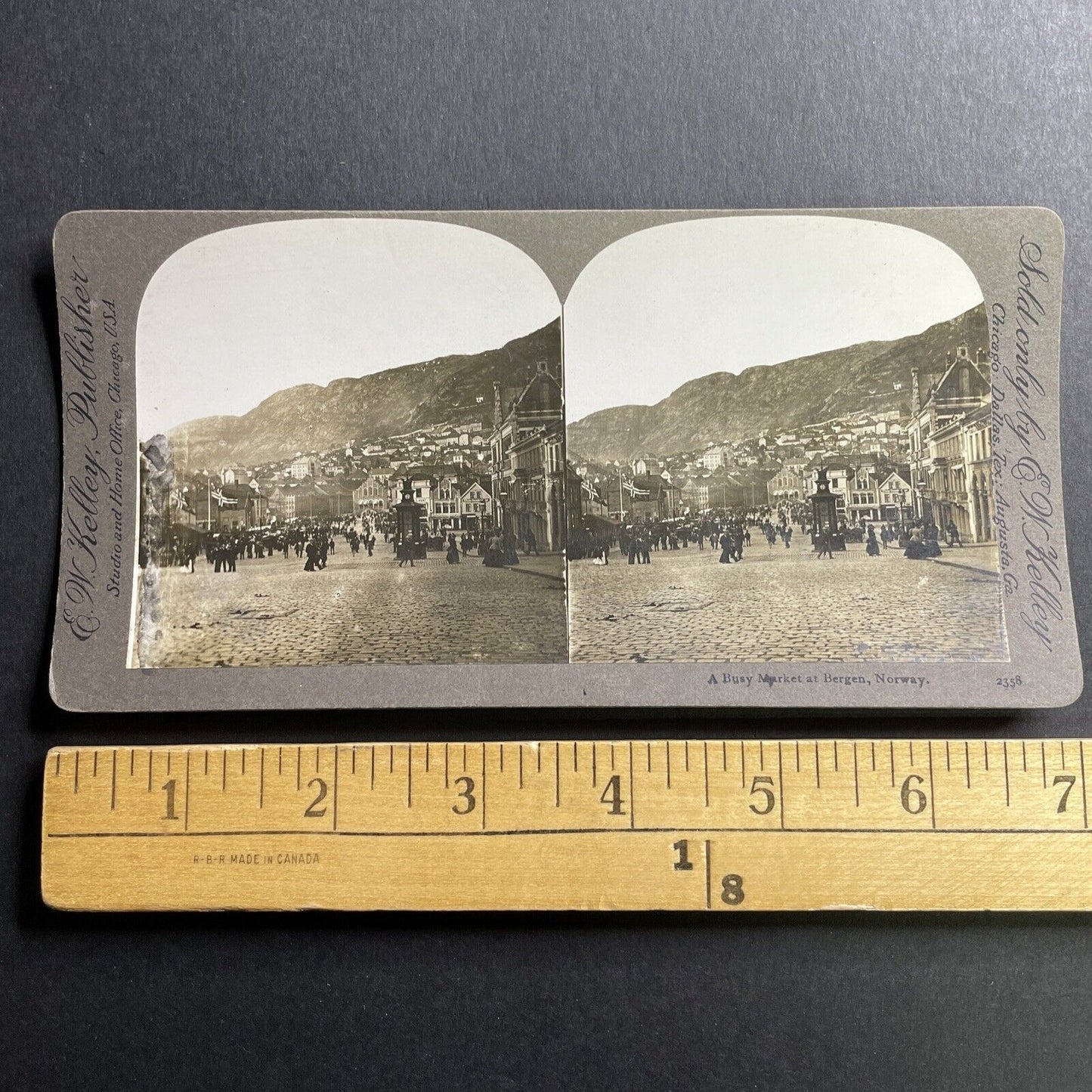 Antique 1890s Farmers Market In Bergen Norway Stereoview Photo Card P1558