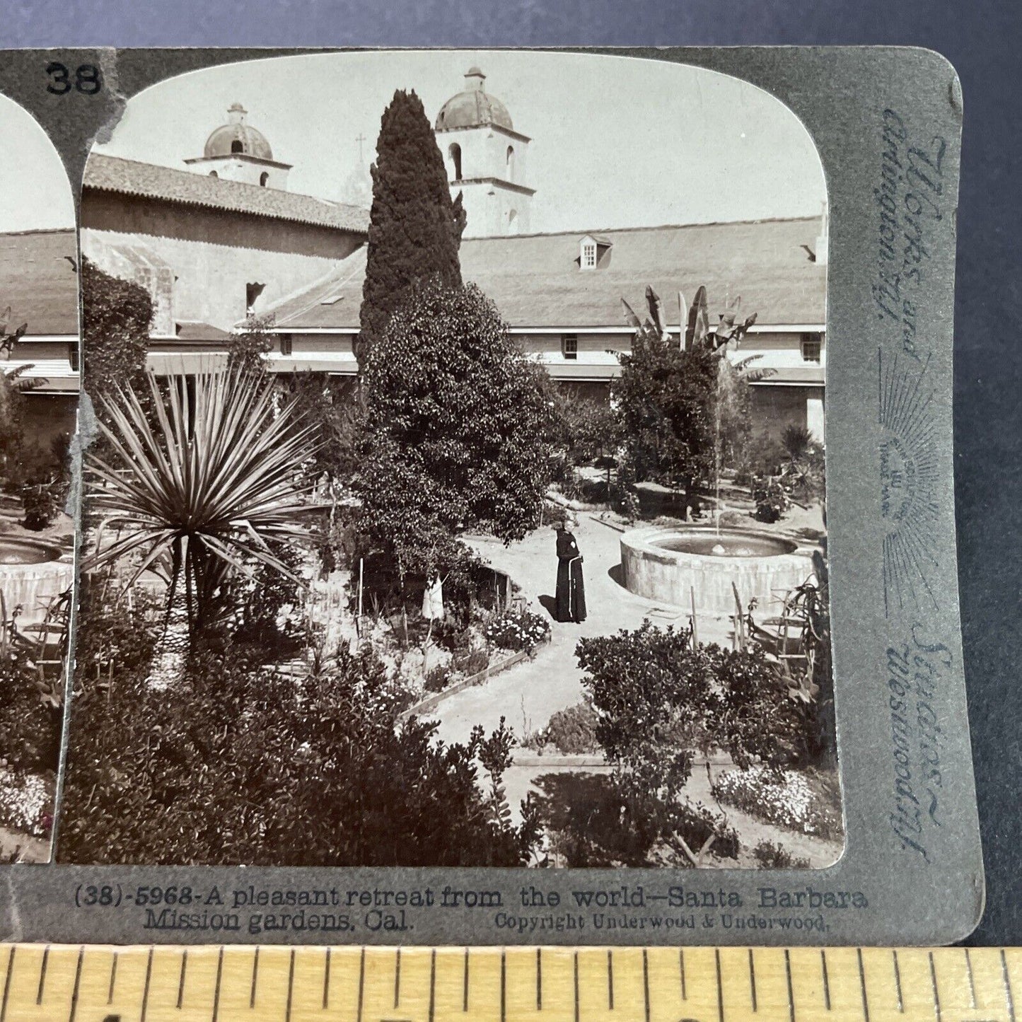 Antique 1903 Mission Church Santa Barbara California Stereoview Photo Card P3525