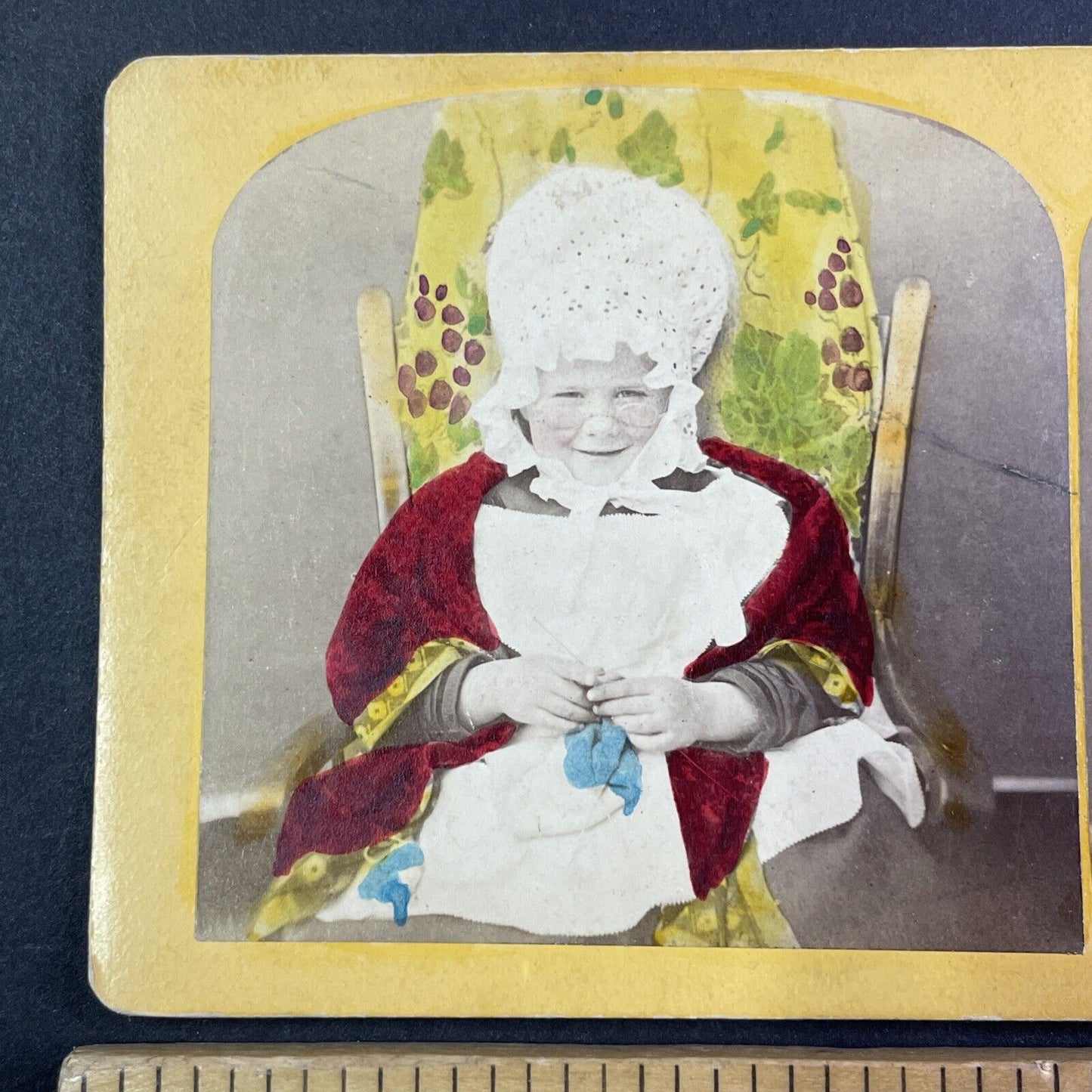 Child Dresses Up as a Grandma Stereoview F.G. Weller Antique c1870s Y1340