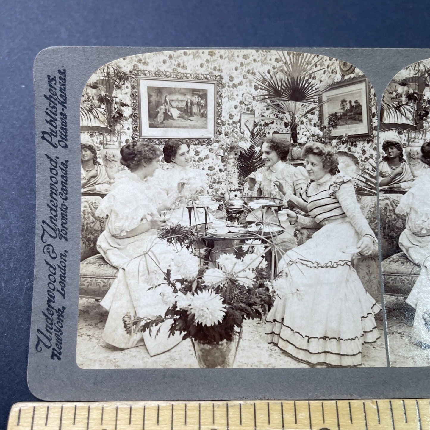 Antique 1899 Society Women Gossip Over Tea Stereoview Photo Card P2869