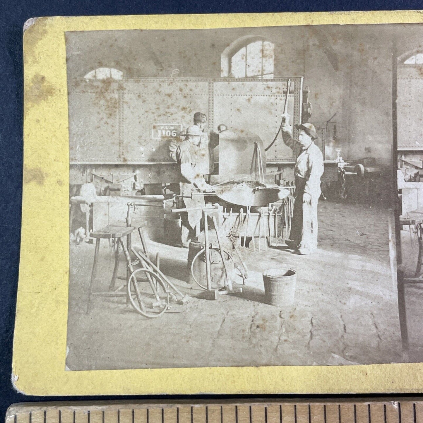 Blacksmiths Iron Workers Beside a Kiln Stereoview Antique c1860s Y2253