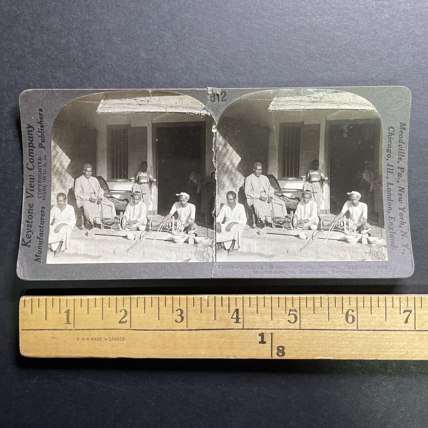 Antique 1918 Diamond Gem Sellers Ratnapura Sri Lanka Stereoview Photo Card P1268