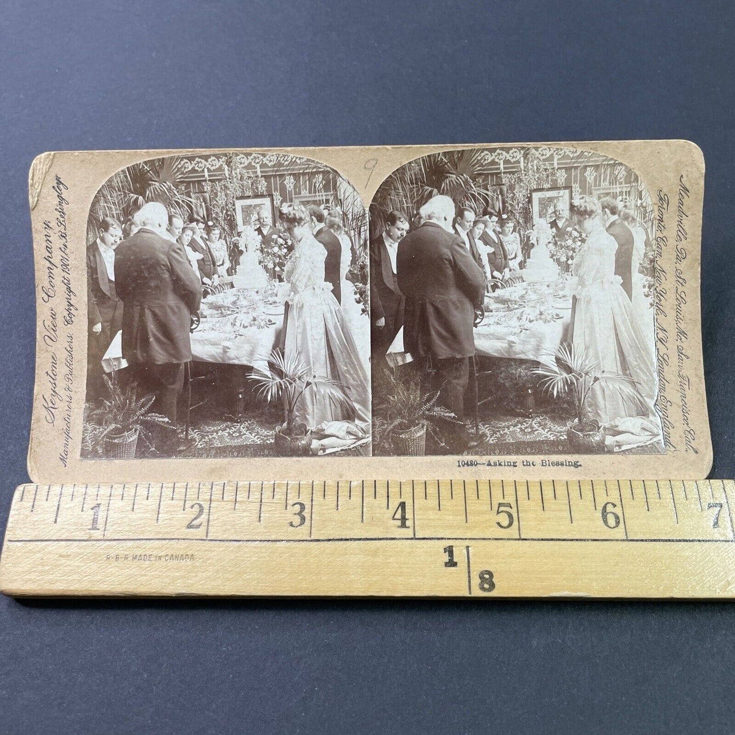 Antique 1901 Saying Prayers Before Wedding Dinner Stereoview Photo Card P2960