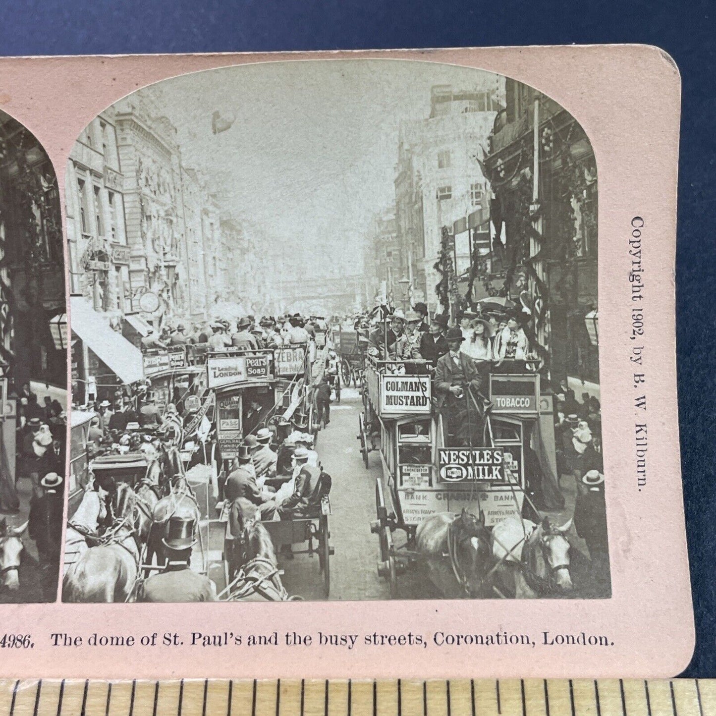 Antique 1902 Nestle Pears Soap Colmans Ads In London Stereoview Photo Card P3801