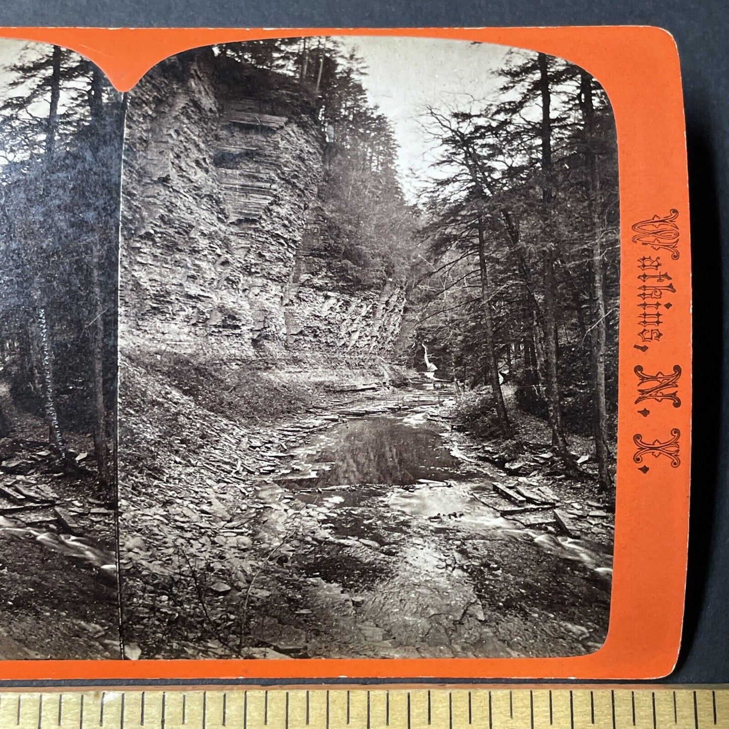 Antique 1860s Watkin's Glen Gorge Cliffs New York Stereoview Photo Card V1800