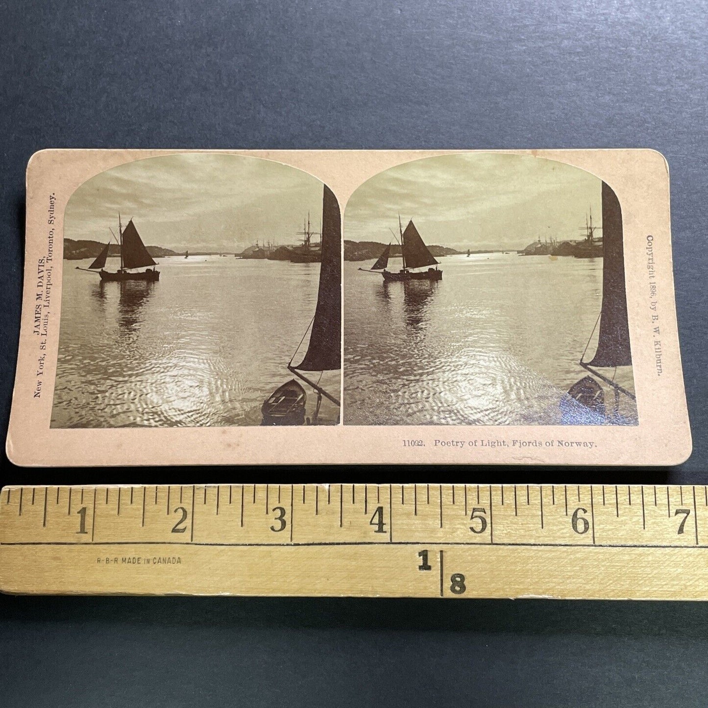 Antique 1896 Fishing Boats Norwegian Fjords Norway Stereoview Photo Card P1307