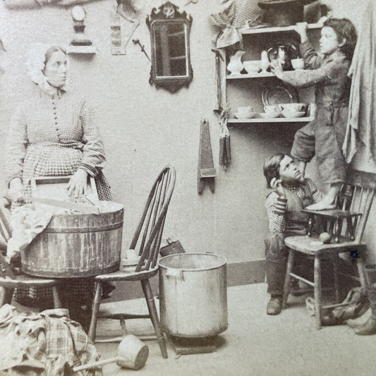 Antique 1870s Children Caught Stealing Apples By Mom Stereoview Photo Card P3362