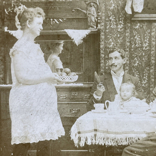 Antique 1893 Woman Serves Lunch In Her Underwear Stereoview Photo Card P2634