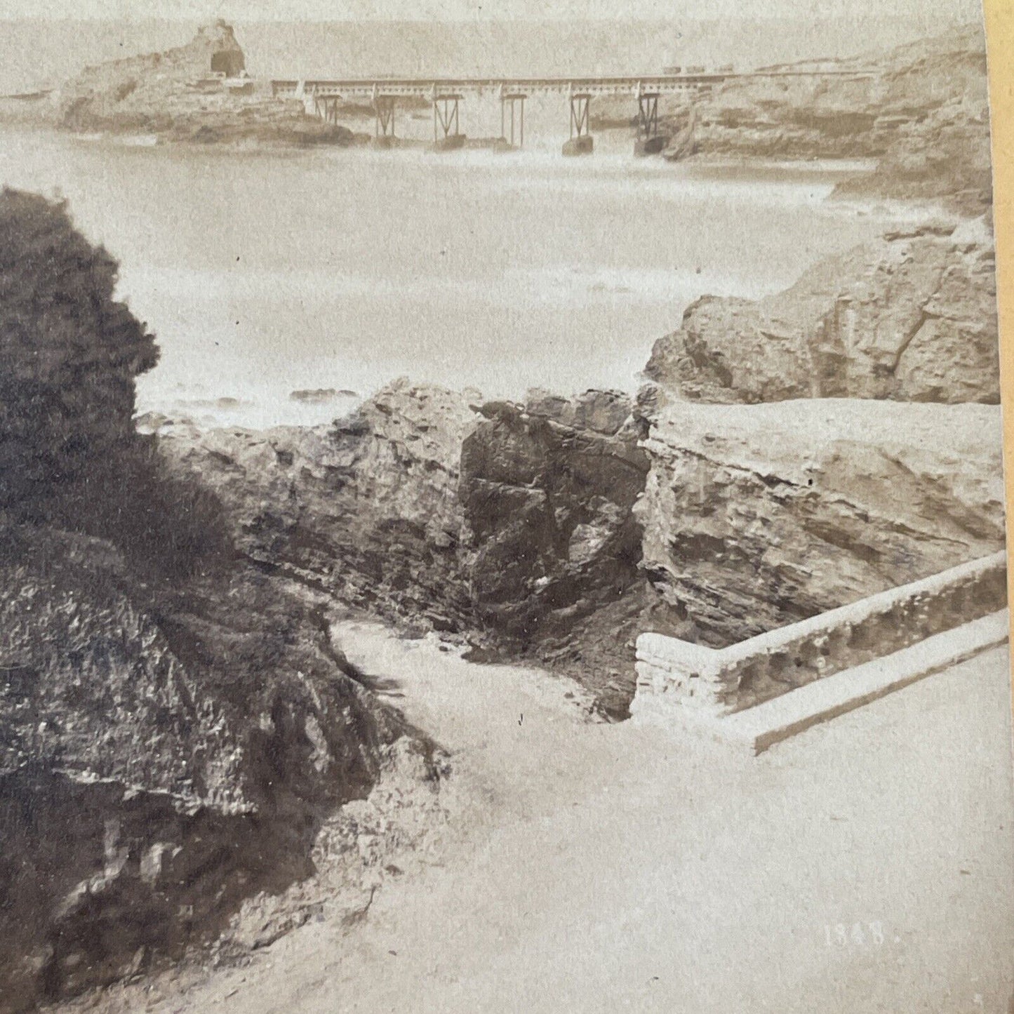 The Port Of Biarritz France Stereoview Jean Andrieu Antique c1870s X3530