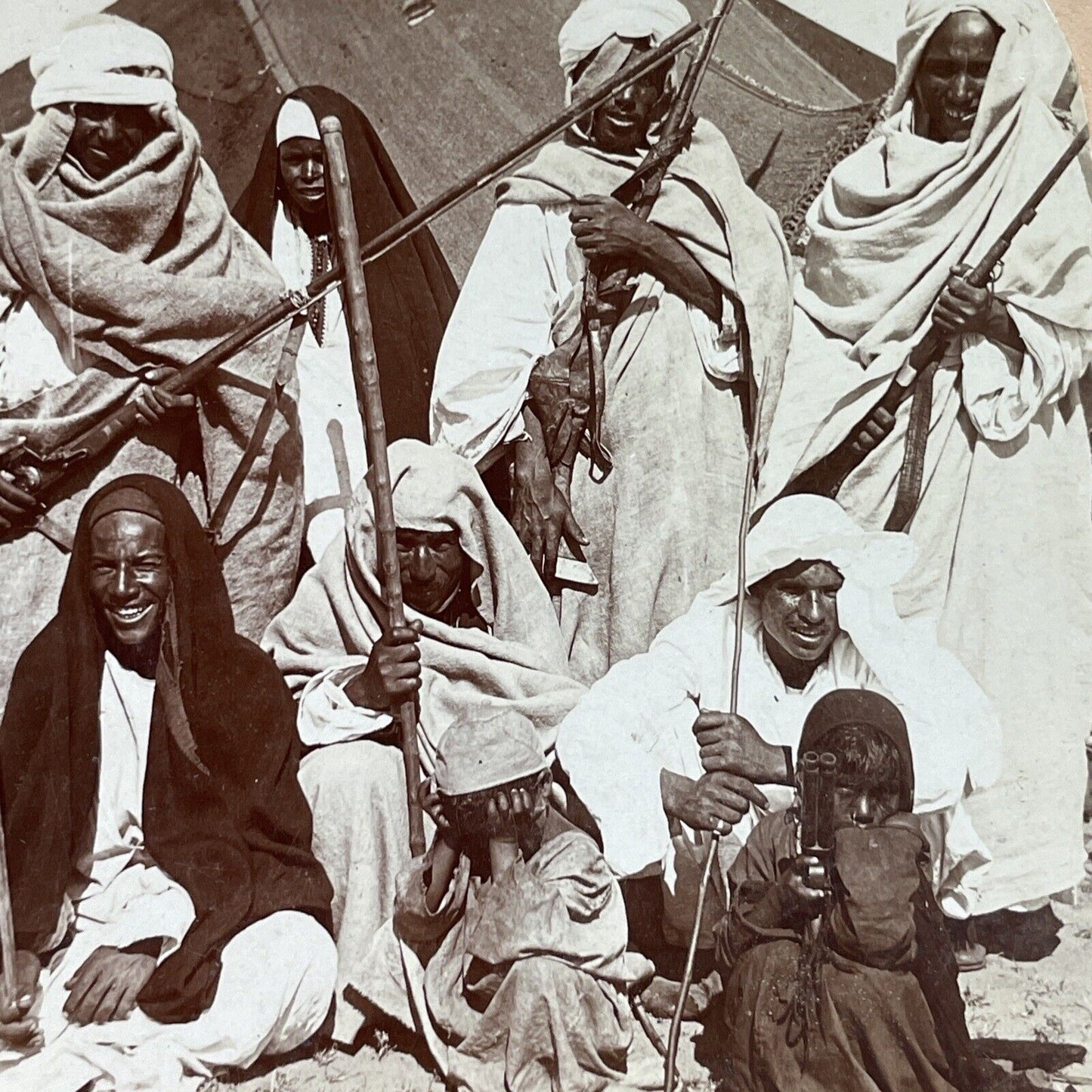 Antique 1899 Bedouin Warriors Desert Tent In Egypt Stereoview Photo Card P3917