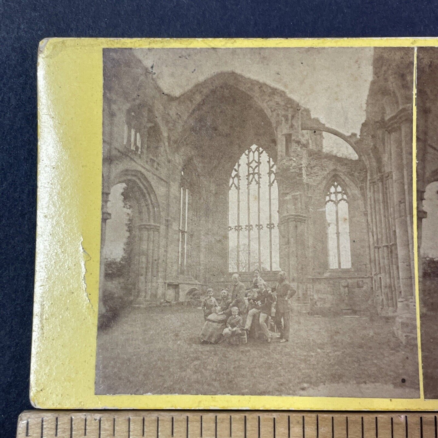 Soldiers & Family At Melrose Abbey Scotland Stereoview Antique c1870 X2792