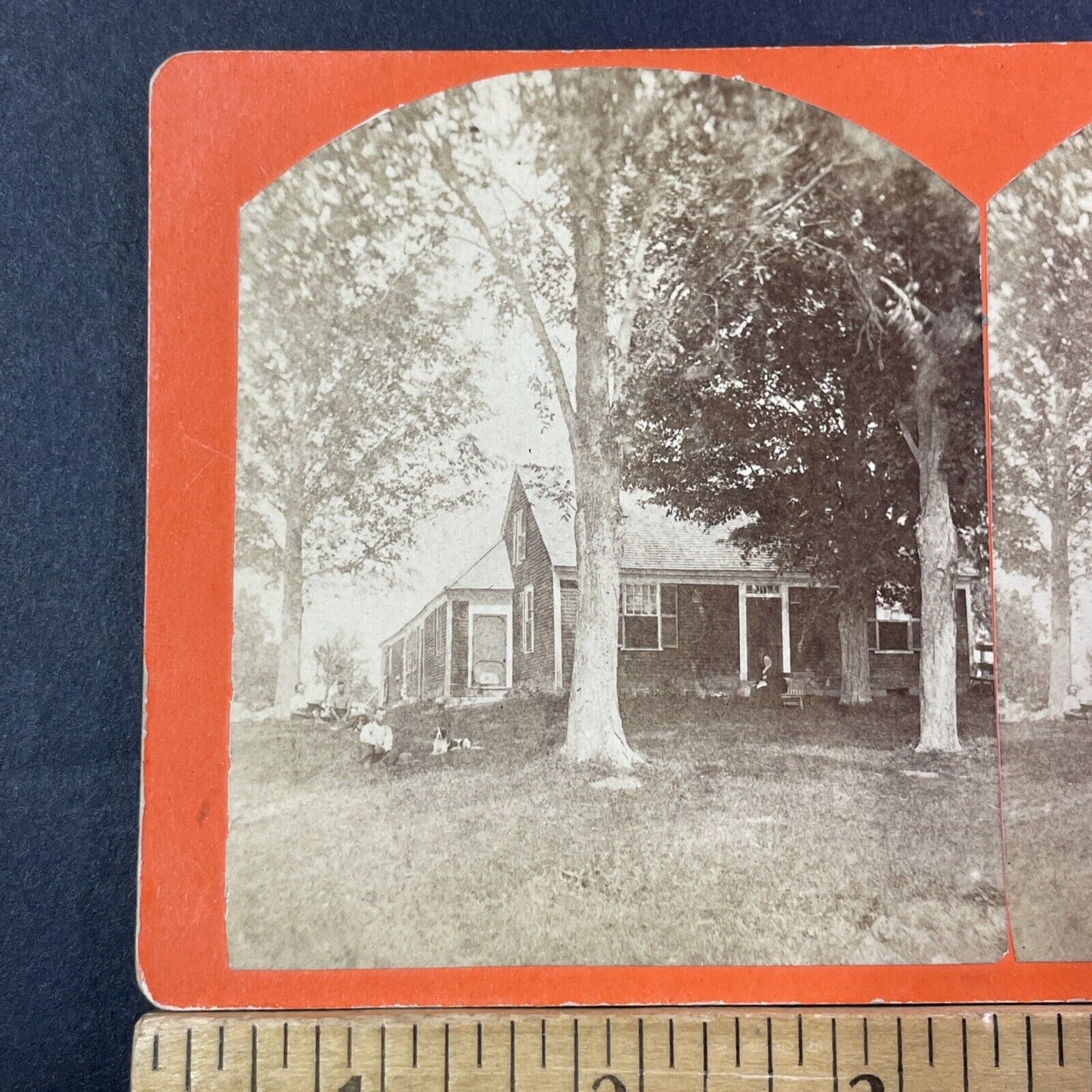 Family Cottage Peterborough NH Stereoview LO Churchill Photo Antique c1869 X865