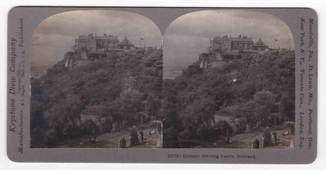 Antique 1902 Stirling Castle, Scotland View From Cemetery Stereo Card P149