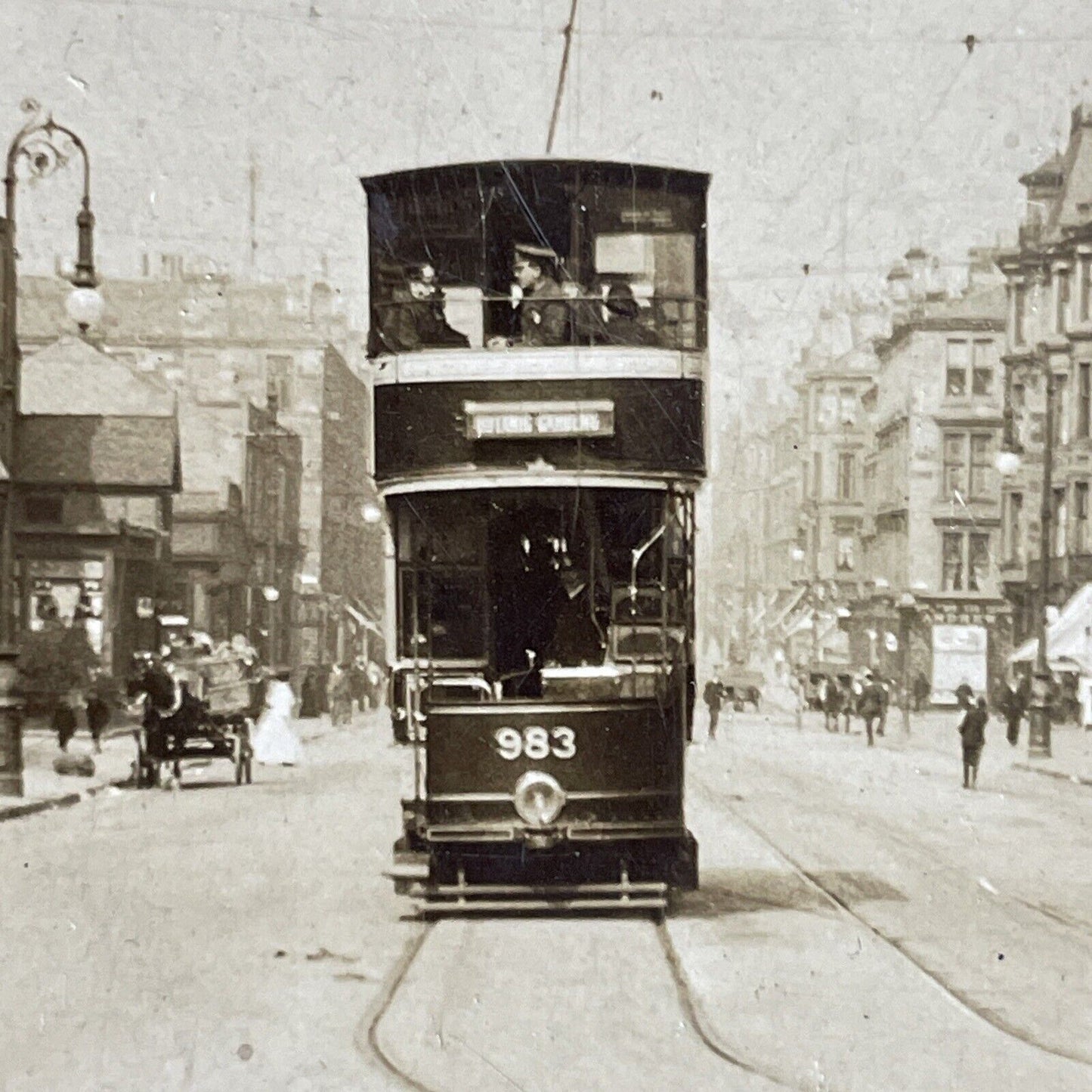 Antique 1900s Trolly Car Edinburgh Scotland Stereoview Photo Card P4182