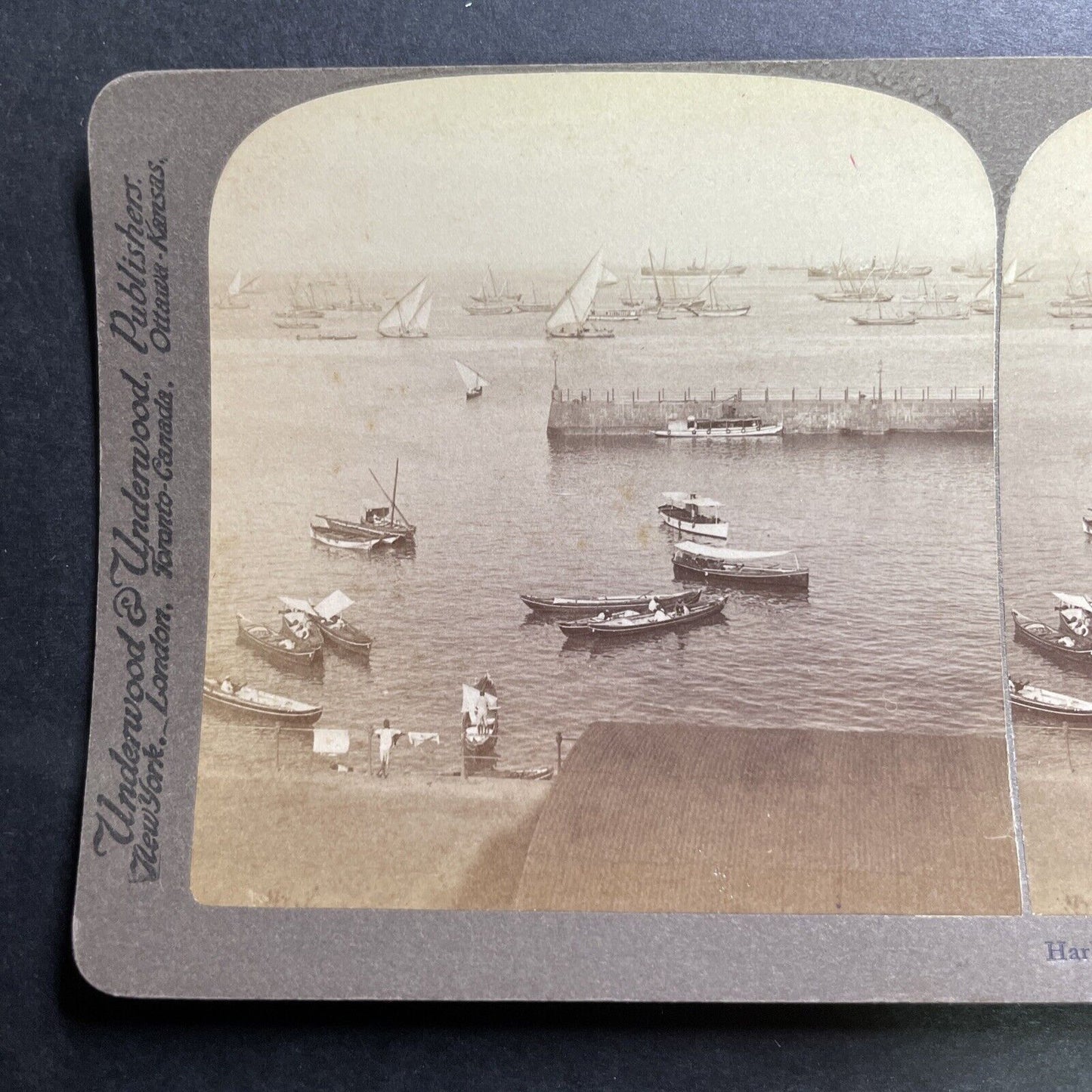 Antique 1903 Boats In Harbor Bombay India Stereoview Photo Card P1421