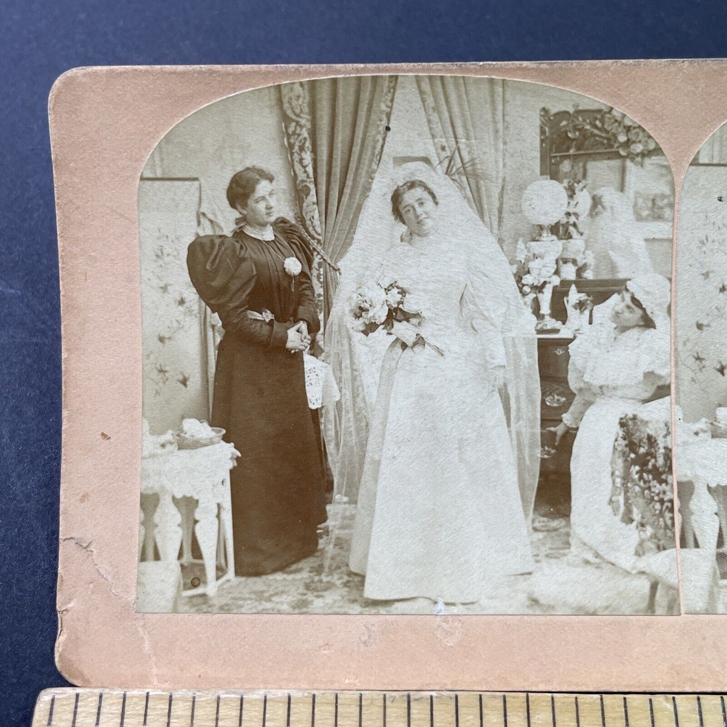 Antique 1897 Bride Is Ready For Her Wedding Stereoview Photo Card P2911