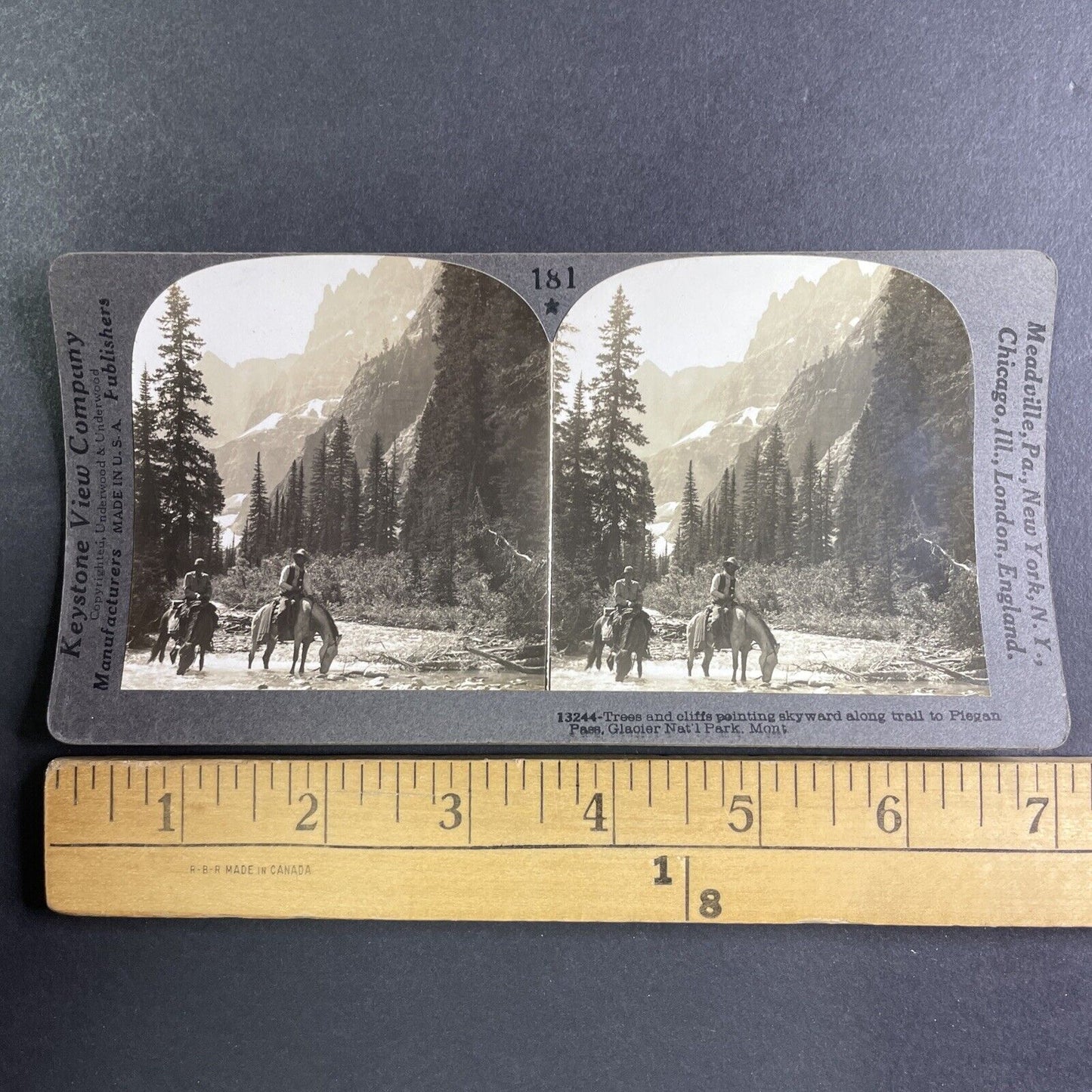 Cowboys on Horses Glacier National Park Stereoview Montana Antique c1906 Y1173