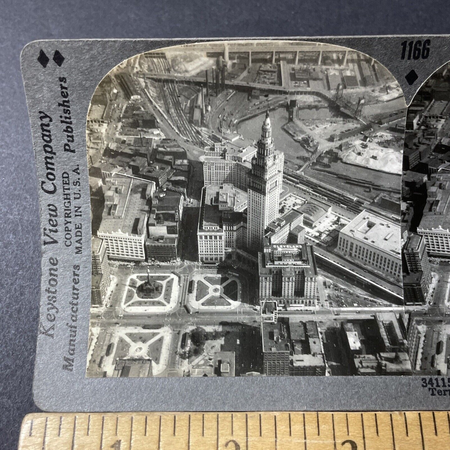 Antique 1920s Downtown Cleveland Ohio Aerial View Stereoview Photo Card V2612