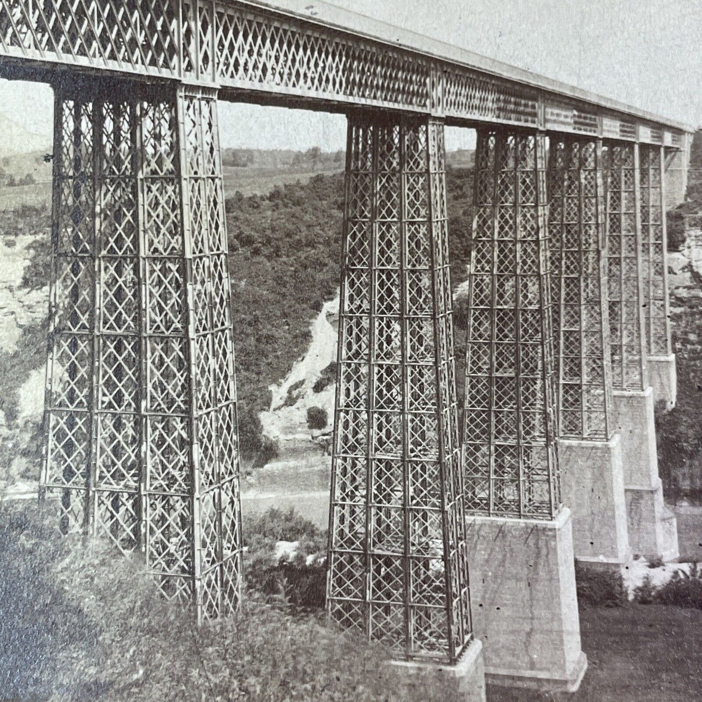 Grand Frey Viaduct Fribourg Switzerland Stereoview Treadwell Antique c1865 X4070