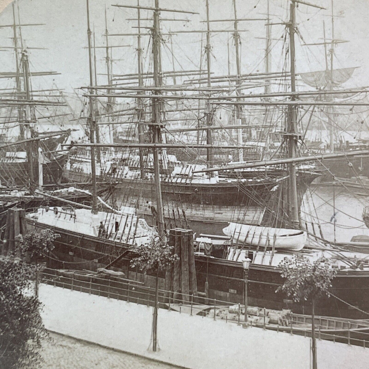 Royal Yachts In Harbor Hamburg Germany Stereoview Antique c1884 X3829