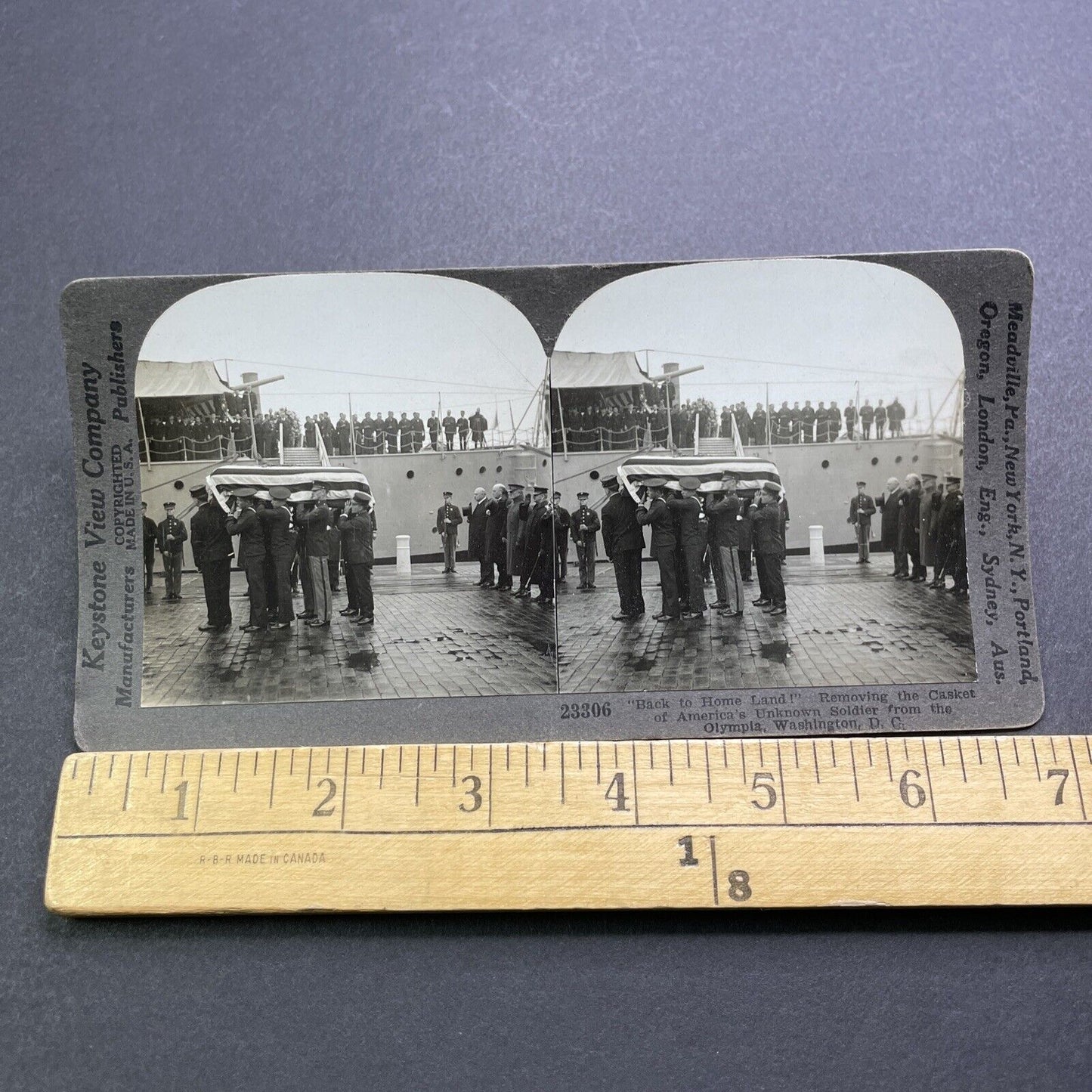 Antique 1910s US Soldier Repatriated Casket Funeral Stereoview Photo Card V3600