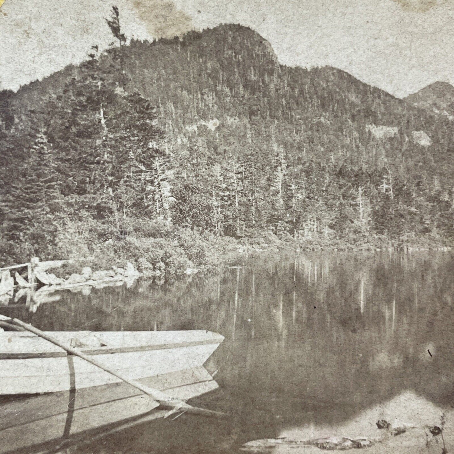 Antique 1870s Echo Lake Boat Launch New Hampshire Stereoview Photo Card V1919