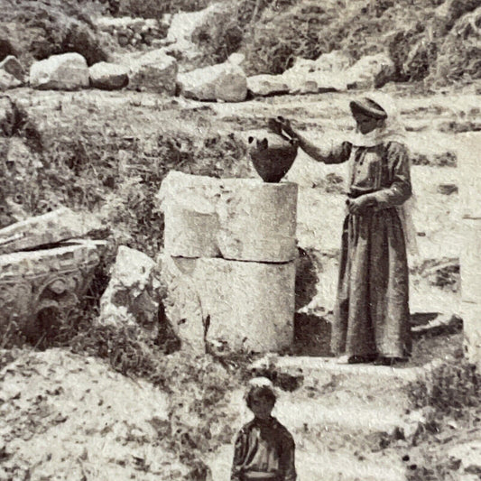 Antique 1900 Desert Nomad Woman Searches For Water Stereoview Photo Card P4204