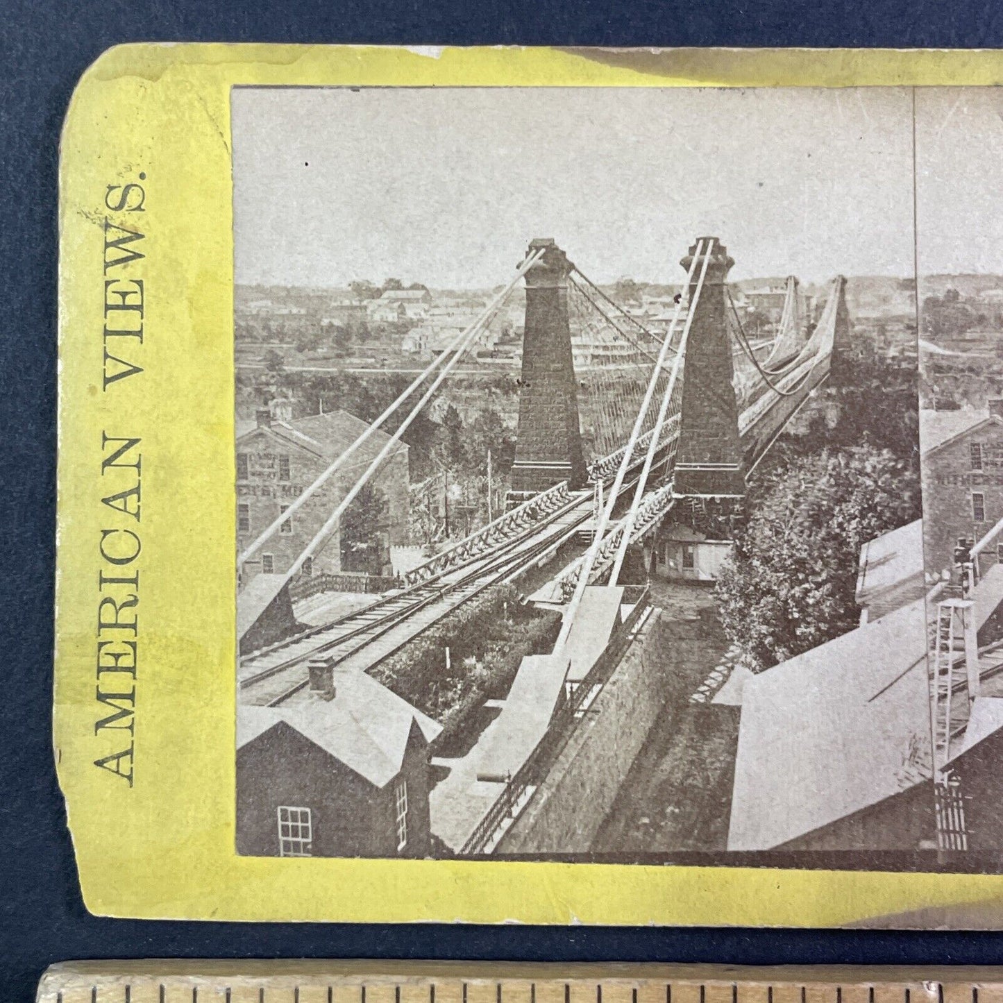 Niagara Falls Railroad Suspension Bridge Stereoview Antique c1870s Y2514