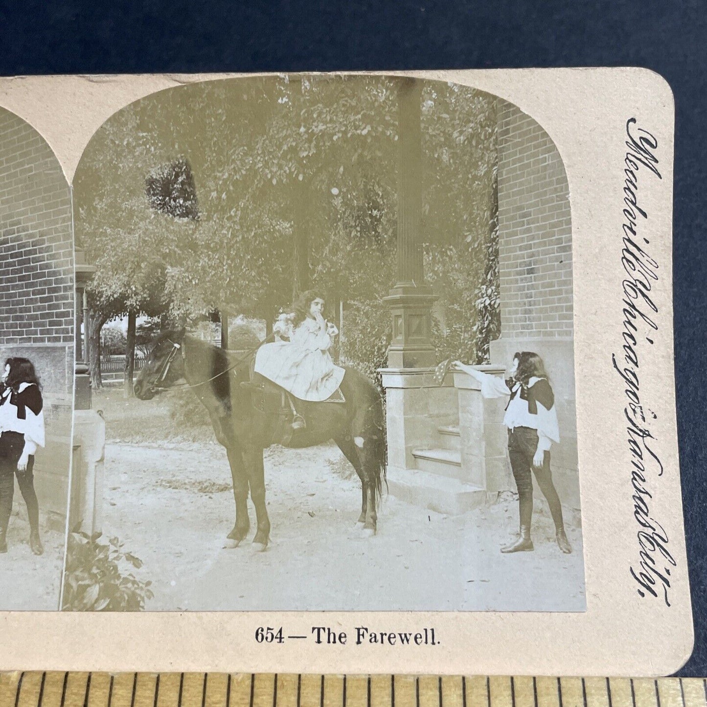 Antique 1890s Young Girl Riding A Horse Stereoview Photo Card P4736