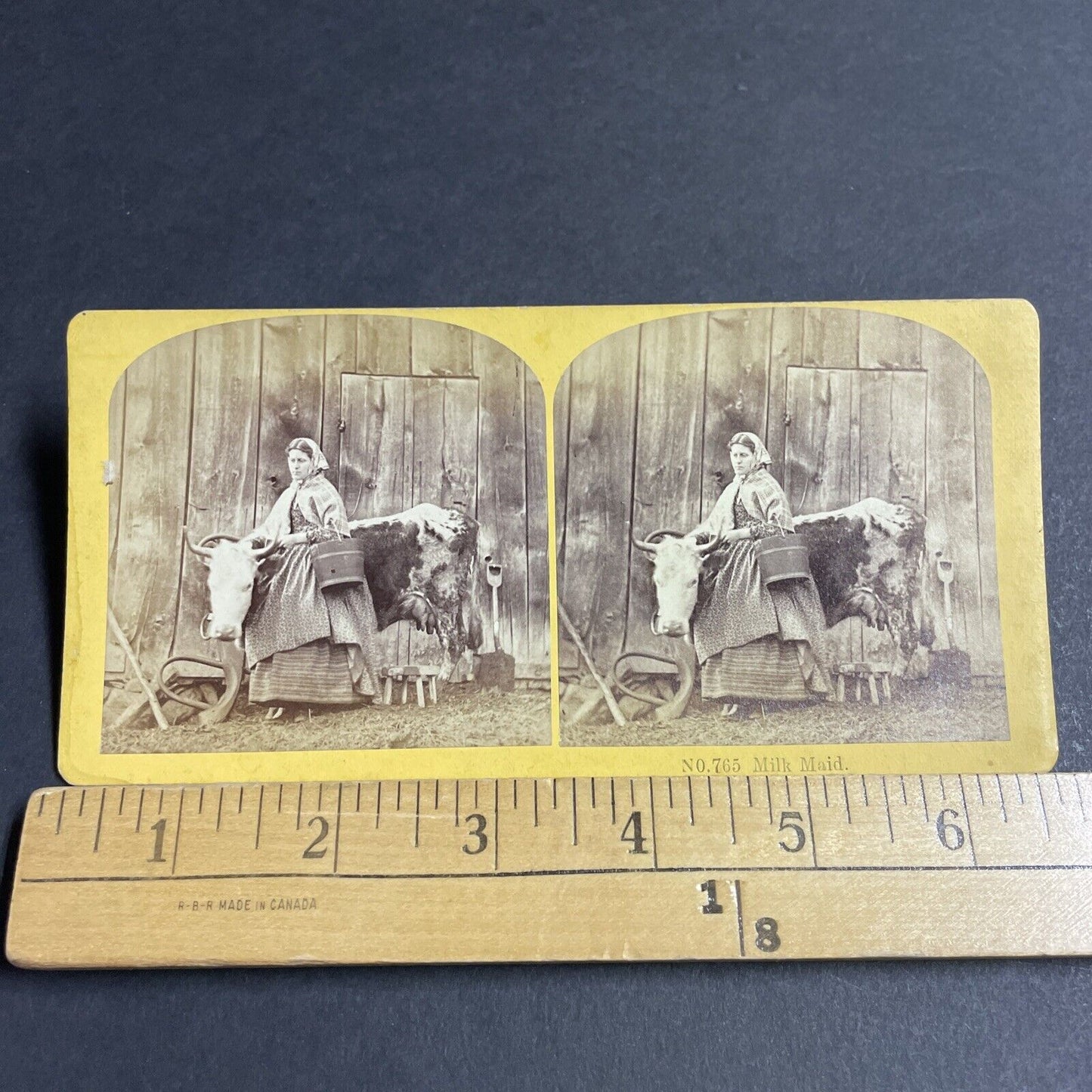 Antique 1870s A Milk Maid To Milk A Cow New Hampshire Stereoview Photo Card 4694