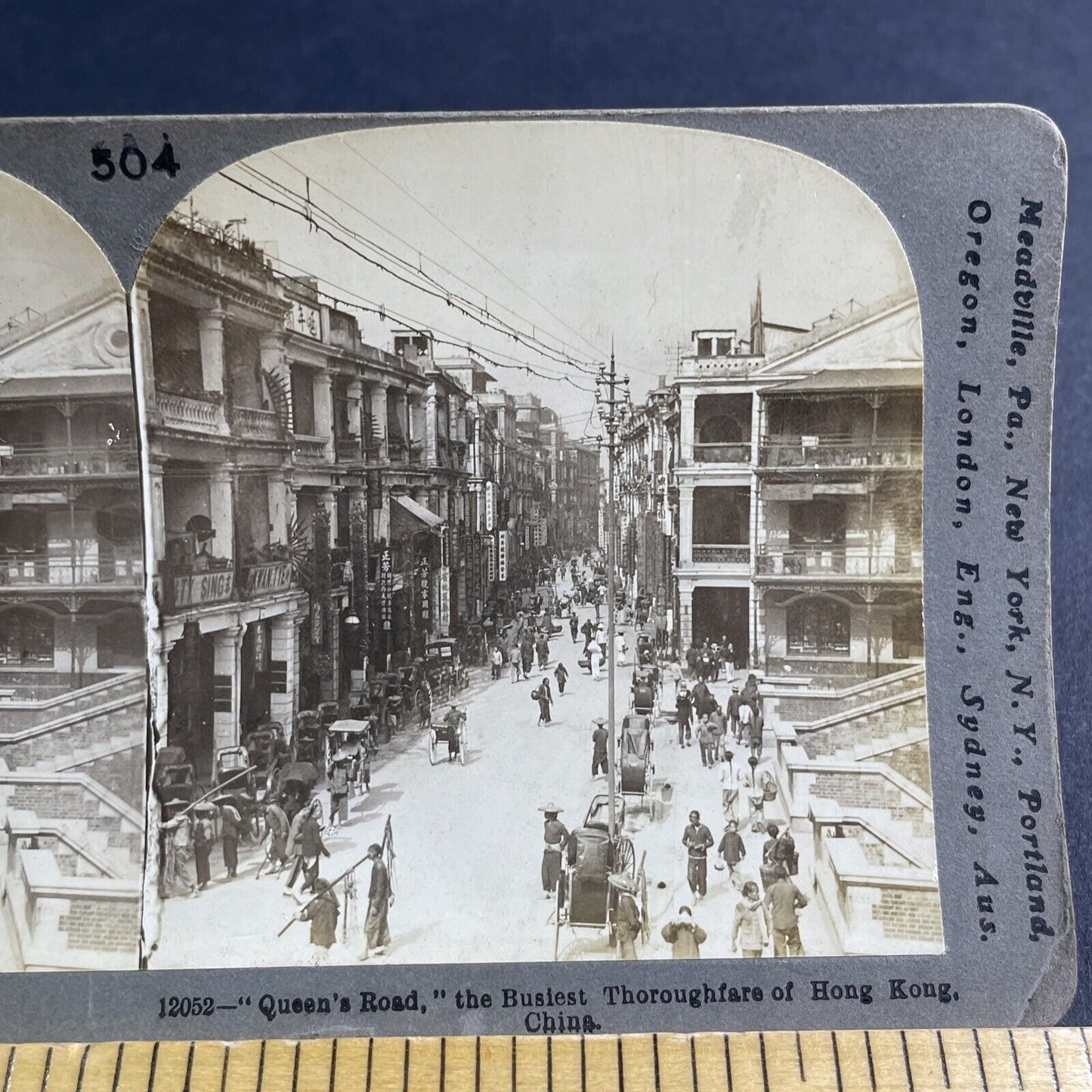 Antique 1906 Downtown Hong Kong Street Stereoview Photo Card P2158