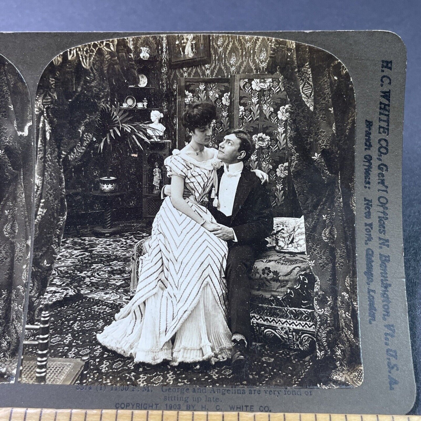 Antique 1903 Man And Woman Cuddle Late At Night Stereoview Photo Card P2905