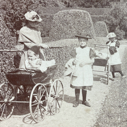 Antique 1897 Hillerod Denmark Woman With Stroller Stereoview Photo Card P3929