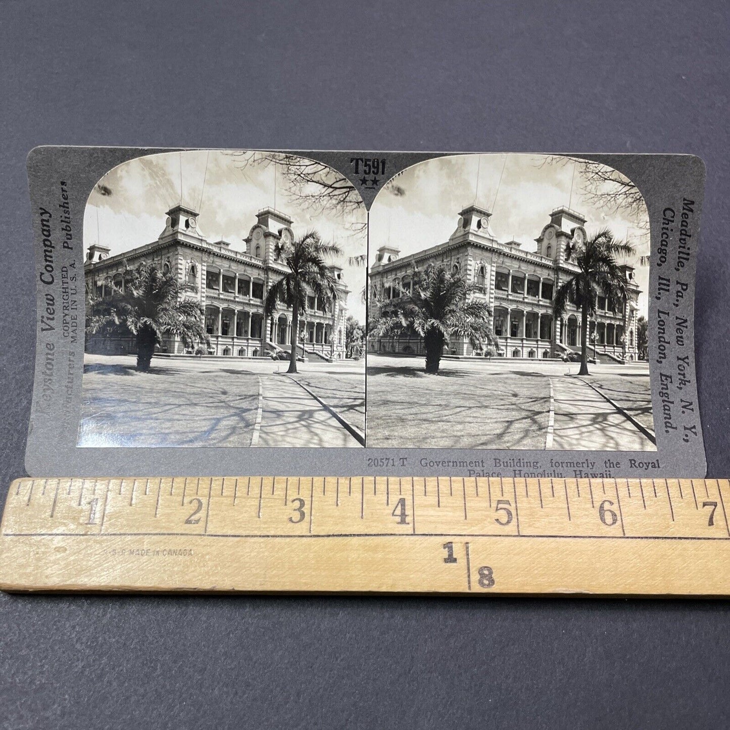 Antique 1929 Royal Palace City Hall Honolulu Hawaii Stereoview Photo Card V2160