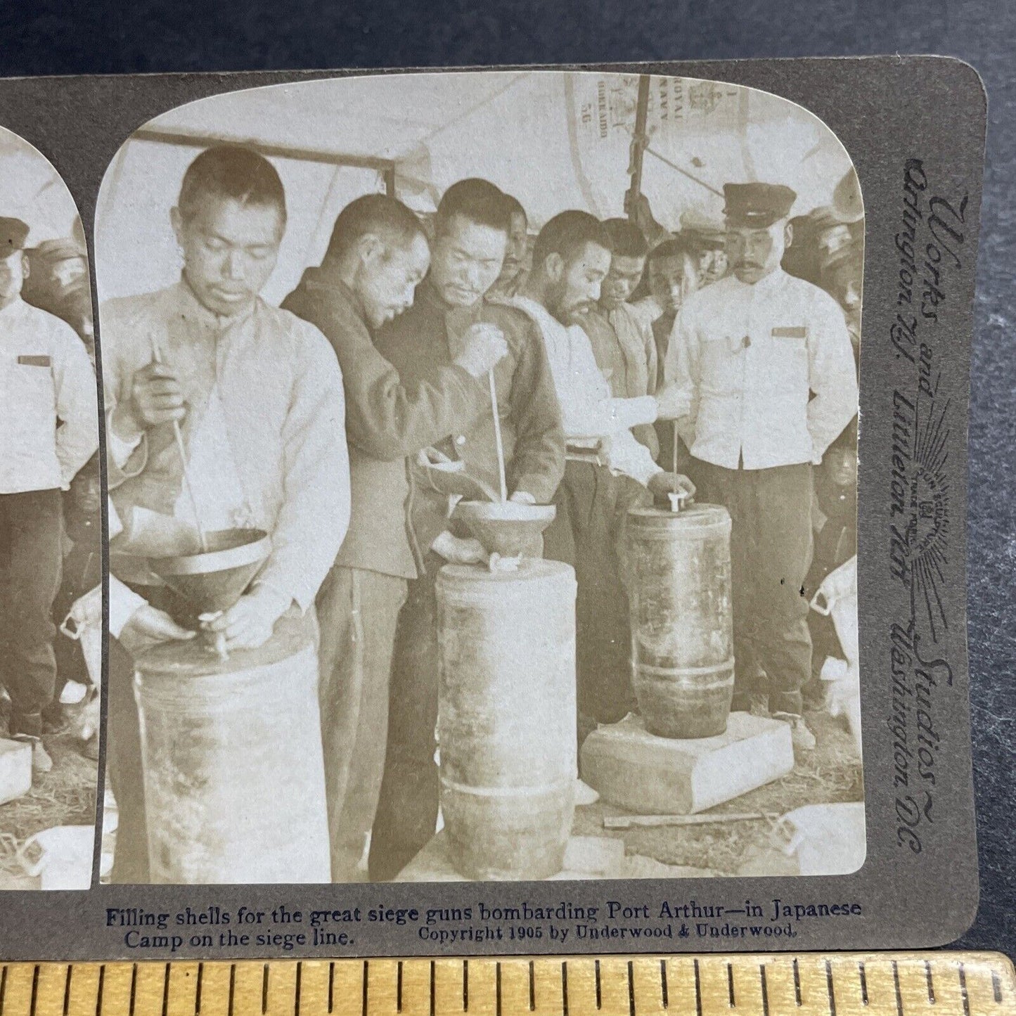 Antique 1905 Filling Shells With Gunpowder Japan Stereoview Photo Card P5582