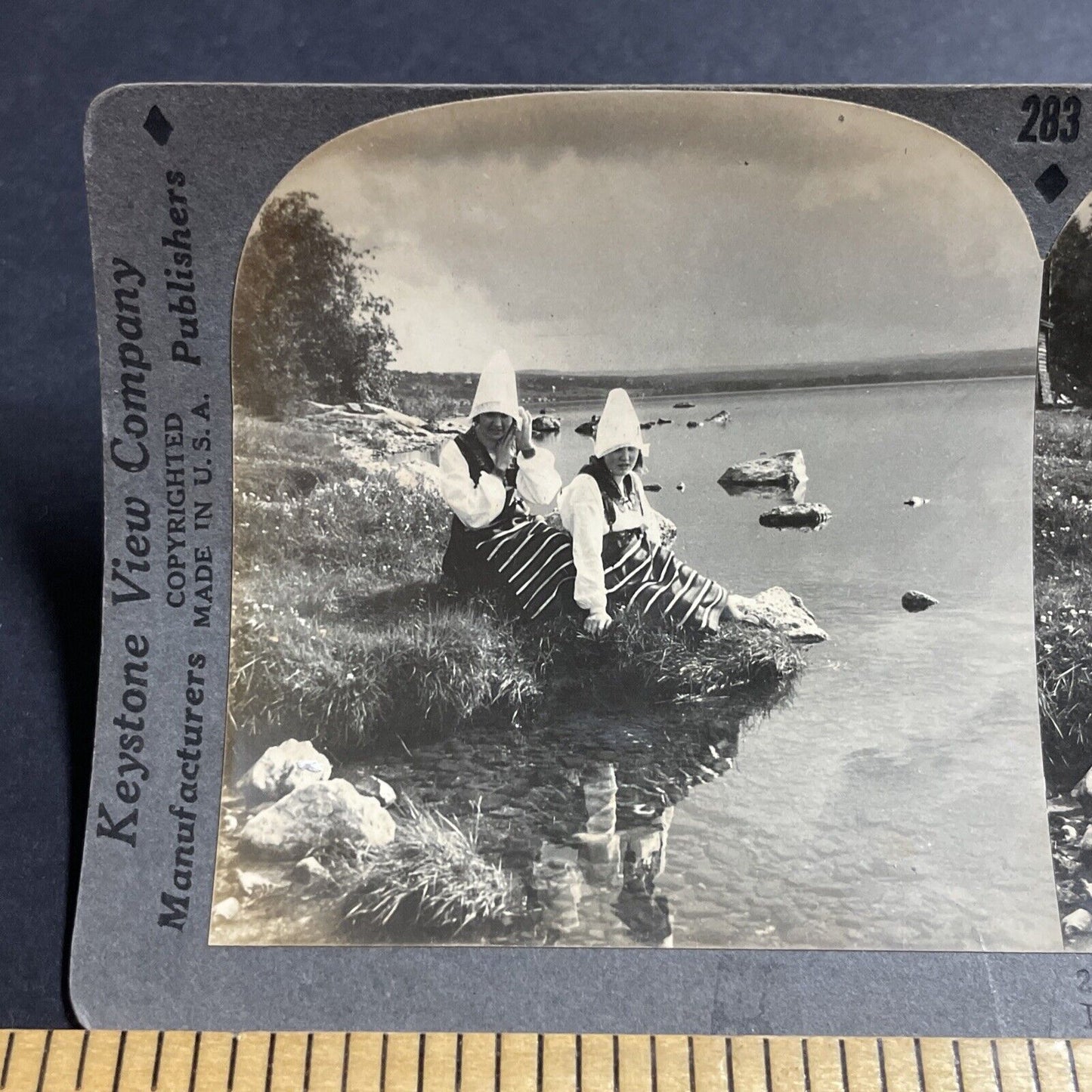 Antique 1930s Traditional Swedish Girls Sweden Stereoview Photo Card P4954