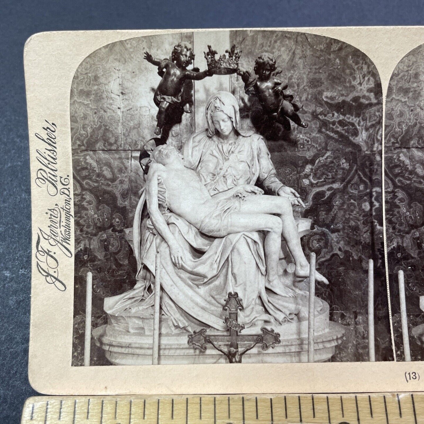 Antique 1897 Marble Carving By Michaelangelo Of Jesus Stereoview Photo Card 3304