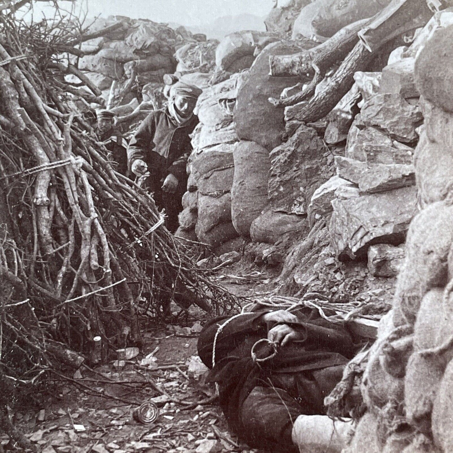 Japanese Trench Warfare Stereoview Russo-Sino War Antique c1905 X4194