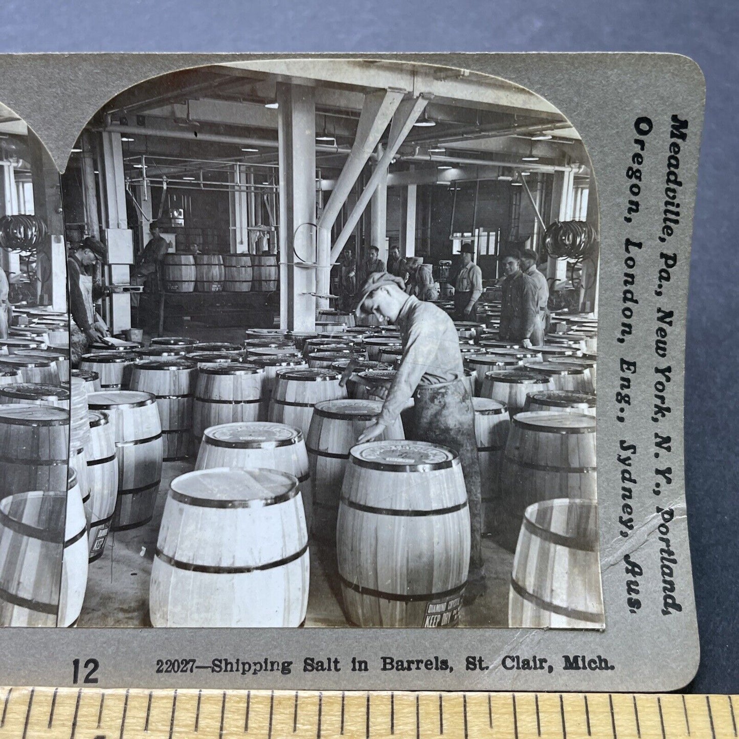 Antique 1910 Salt Barrel Warehouse St. Clair Michigan Stereoview Photo Card 2459