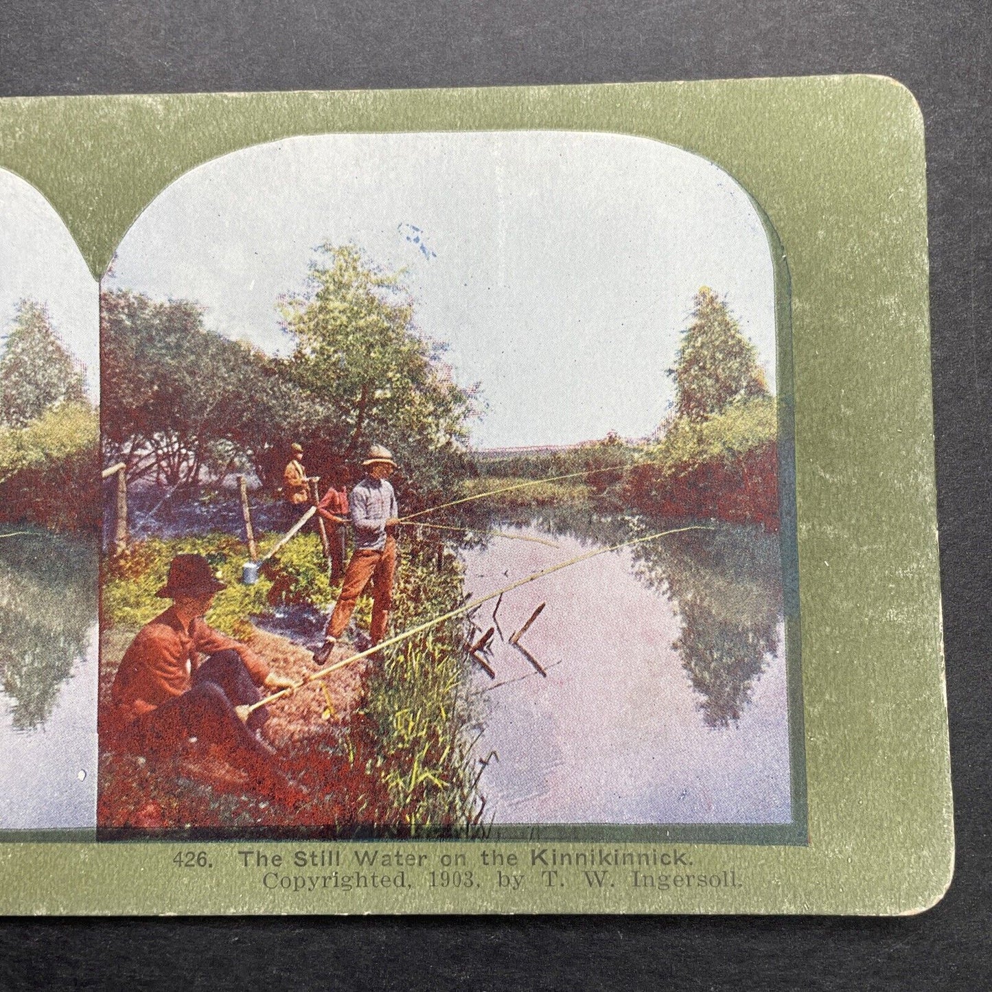 Antique 1904 Kinnikinnick Fishing River Falls WI Stereoview Photo Card P580-078