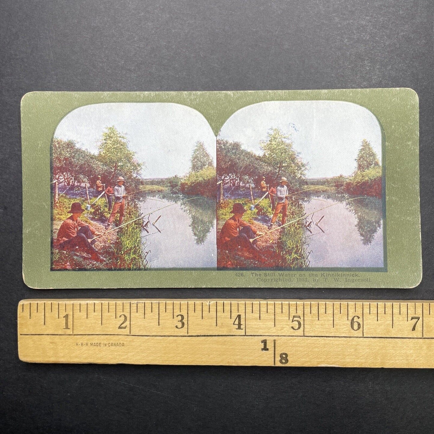 Antique 1904 Kinnikinnick Fishing River Falls WI Stereoview Photo Card P580-078