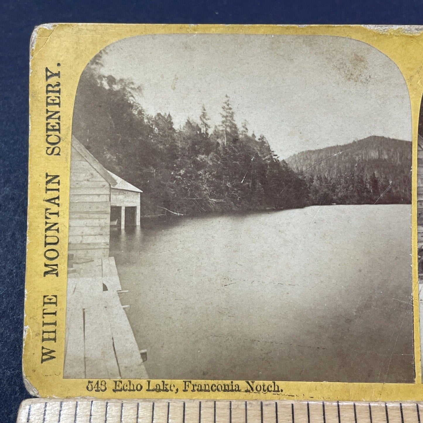 Antique 1870s Echo Lake Boathouse New Hampshire Stereoview Photo Card V1900