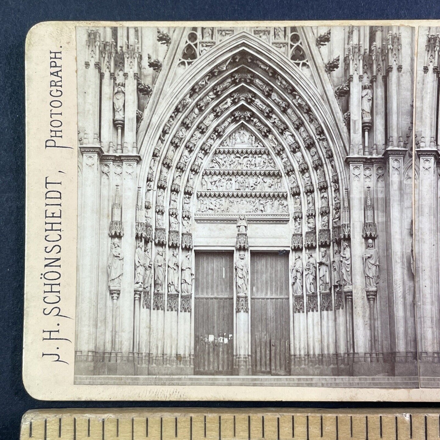 Cologne Cathedral Church Doors Germany Stereoview J.H. Schonscheidt c1880 Y148