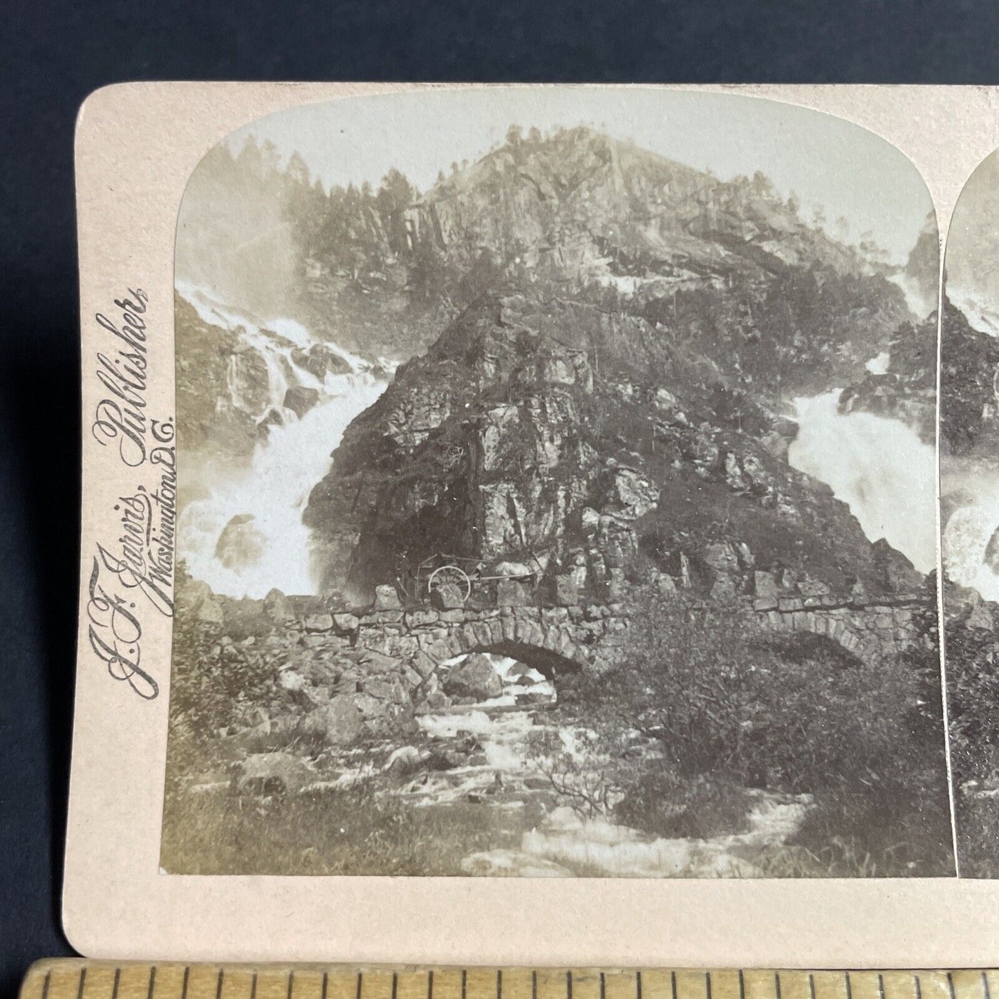 Antique 1894 Latefoss Waterfall Latefossen Norway Stereoview Photo Card P4590