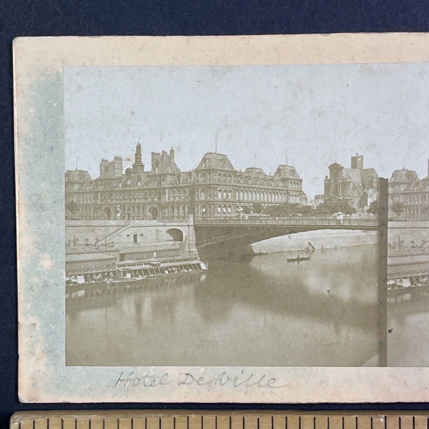 Hotel de Ville Paris France and the Seine River Stereoview Antique c1855 Y1019