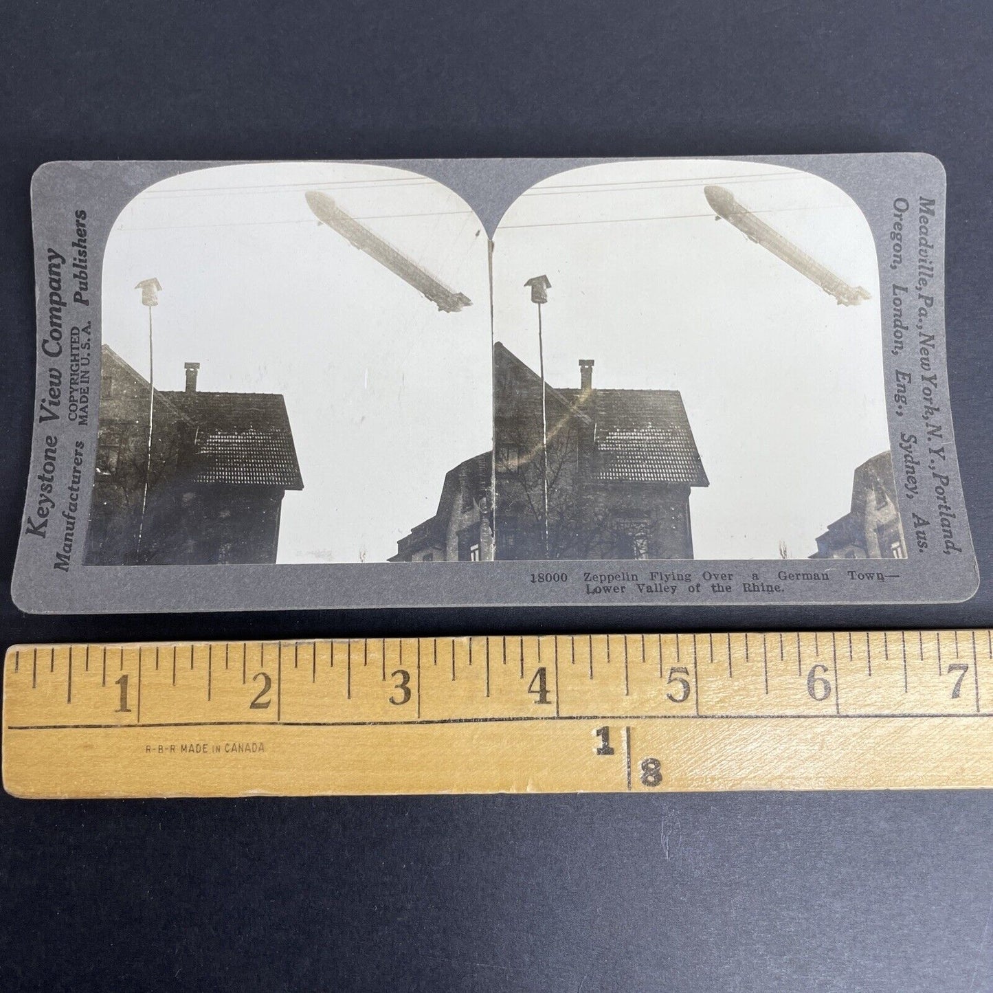 Antique 1918 WW1 German Zeppelin Over Germany Stereoview Photo Card P997